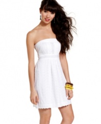 Sweet and summery, this eyelet lace American Rag sundress features a bright white hue to offset sun-kissed skin!