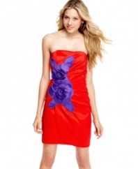 Sporting a contrast-color rosette applique over a chic wrap design, this party dress from Sequin Hearts pairs fun detail with trend-right style!