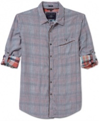 Your favorite plaid shirt, one-upped. With an interior plaid and a slim fit, this Guess shirt nails it.