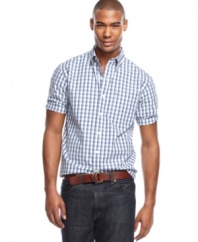 Make your move. You'll have the confidence and style to work the room in this checkered shirt from Izod.