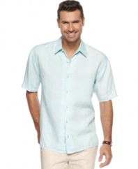 Just add cocktail. This short-sleeved shirt from Tommy Bahama needs little else to complete the perfect casual look.
