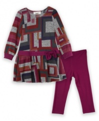 She can put the fun in funky with the modern print on this hacci dress, with matching leggings, from BCX.