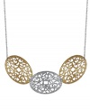 Leave an artistic impression. Beautiful filigree ovals adorn Giani Bernini's pretty, cut-out necklace. Crafted in sterling silver and 24k gold over sterling silver. Approximate length: 17-3/4 inches. Approximate drop width: 3-1/2 inches. Approximate drop length: 1 inch.