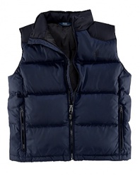 The Ascent vest is crafted from channel-quilted microfiber ripstop with thick down fill for lightweight warmth and increased protection against wear and tear.