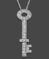 Get the key to style with this sparkling key pendant featuring round-cut diamond (1/6 ct. t.w.) set in 14k white gold.  Approximate length: 18 inches. Approximate drop: 9/10 inch.