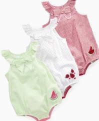 She'll get the award for cutest all-around in one of these sweet sunsuits from First Impressions.