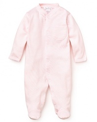 Crafted in the softest cotton fabric, this cuddly striped footie makes their first months a lesson in luxury.