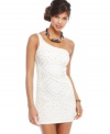 Balmy weather calls for the perfect little white dress and this one-shoulder style from XOXO delivers! Sprinkled in metallic studs and flaunting a super snug fit, it's a dress that makes an entrance at any party!