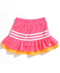 Keep her comfortable but still feeling girlie with this darling skirt from adidas.