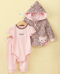 Wild about style (and her daddy)! She'll get an early start on modern fashion with this adorable animal print three-piece set from First Impressions.