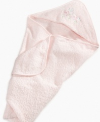 Bundle up. Keep her wrapped snug as a bug in this sweet terrycloth hooded towel from First Impressions.