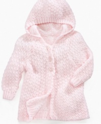 A delicate touch. Finish her outfit off with a dollop a sweetness in this dainty hooded cardigan from First Impressions.