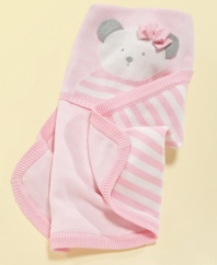 Swaddle your baby girl in this soft blanket with adorable panda bear applique.