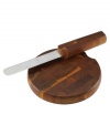 Panels of dark wood form a smooth disc for slicing and dicing monterey jack, gouda and brie. The knife's wooden handle matches its cheese cutting board for a thoroughly handsome look. From Dansk serveware, this collection of cheese boards must be hand washed.