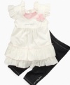 Romantic ruffles add soft style and sweet sentiment to this darling Calvin Klein tunic and leggings set.