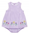 No matter if you're feeling floral or fruity, there's a Carters gingham sunsuit to fit your taste. Pretty embroidery adds delightful detail while snaps in the back and at the bottom keep changing time simple.