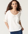 Lace and fringe trim add a boho appeal to this slouchy Andrew Charles top -- perfect with denim for everyday style!