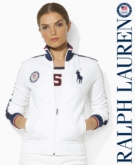 In celebration of Team USA's participation in the 2012 Olympic Games, this full-zip fleece jacket from Ralph Lauren is crafted from cozy, super-soft fleece with bold country detailing.
