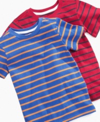 He can make his playtime even more fun with the bright stripes on these t-shirts from Greendog, perfect for a sunny summer day.