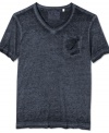 Relax. This distressed v-neck t-shirt from Guess gives your style a laid-back look for a breezy fall day.