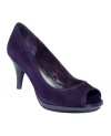 Purple reigns in the form of a chic contrasting covered heel on Style&co.'s Paney. Made in suede with patent leather trim, they breathe new life into traditional peep-toe platform pumps.