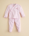 From nap time to play time, the kimono top and heart-print pant bring luxury and style to your little gal.