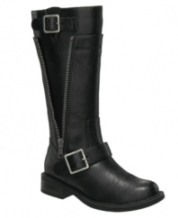 Starting from a motorcycle boot design and adding a feminine touch, these Pepper boots from Jessica Simpson complement her mod style.