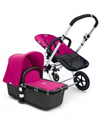 A complete Bugaboo Cameleon set includes a base and tailored fabrics (for the sun canopy, bassinet apron and seat inlay) in the color of your choice.