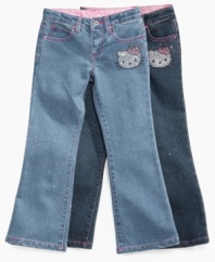 Dainty details. With a Hello Kitty crown graphic exclusive to Macys, these denim jeans are a cute complement to her look.