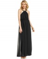Tough stuff: a braided, chain halter neck adds heavy metal contrast to a maxi dress of wispy chiffon. From XOXO.