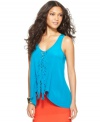 Fringe details and a bright blue hue add a modern-frontier appeal to this BCBGMAXAZRIA silk tank -- pop it with a another saturated shade for a high-impact look!