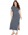 Lend a chic touch to you casual wardrobe with MICHAEL Michael Kors' short sleeve plus size maxi dress, featuring on-trend stripes.