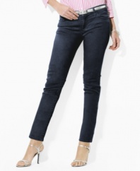 Lauren Jeans Co.'s slimming modern jean is crafted in a chic ankle-length silhouette and cut with a slim leg.