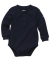 Casual and relaxed will be the name of his game in this henley bodysuit from Osh Kosh.