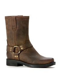 Crafted in soft, weathered leather, this pull-on boot elevates the classic biker look for your stylish wild child.