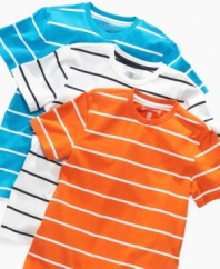 Add some structure to his casual cool with these crisp striped t-shirts from 82Zero by Greendog.