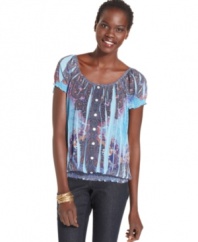 Utterly sublime: One World's sublimation-print top adds a punchy touch to your favorite jeans!