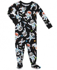 His dreams will be out-of-this world when he's napping in this fun footed coverall from Carter's.