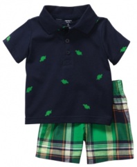 Sunny days and smiles will be ahead when he's in this darling polo shirt and plaid short set from Carter's.