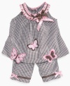 Hearts will be aflutter when they see her in this butterfly detailed shirt and pant outfit from Rare Editions.