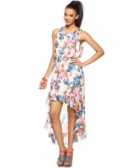 A bright floral print makes a femme summer statement on this Bar III dress -- the asymmetrical hem is perfect for showcasing hot heels!