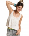 Metallic effects stream like golden rain down the front of this swingy tank top from Material Girl!