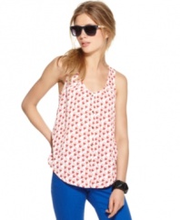 An irreverent bird print adds a pop of color to this relaxed Bar III tank -- perfect for a laid-back spring look!