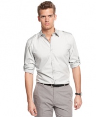 Summer style that suits you. This linen shirt from Calvin Klein is ready for your workweek look.