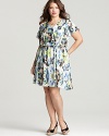 T Bags Plus Size Printed Flutter Sleeve Dress