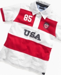 Root for the home team. Your little one can show his pride with this USA rugby-style polo shirt from Tommy Hilfiger.