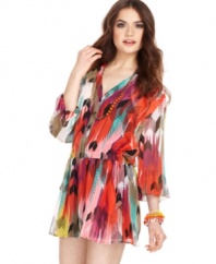 All hail American Rag for whipping up a chic look that suits poolside lounging! With it's profusion of lively color and gauzy chiffon design, this dress calls for a celebration of warm days!
