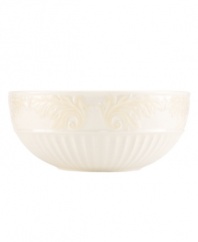 An elegant classic, the Butler's Pantry serving bowl adds a vintage touch to every gathering. Embossed vines and a fluted base create a soft, feminine look while superior Lenox craftsmanship ensures exceptional durability.