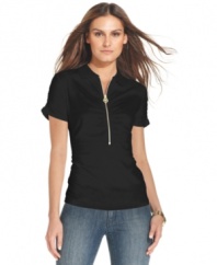 MICHAEL Michael Kors decks this polo top out with a shiny signature zipper for a shot of laid-back luxe.