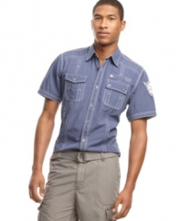 Great style is all in the details with these woven shirt from Marc Ecko Cut & Sew Shirt.